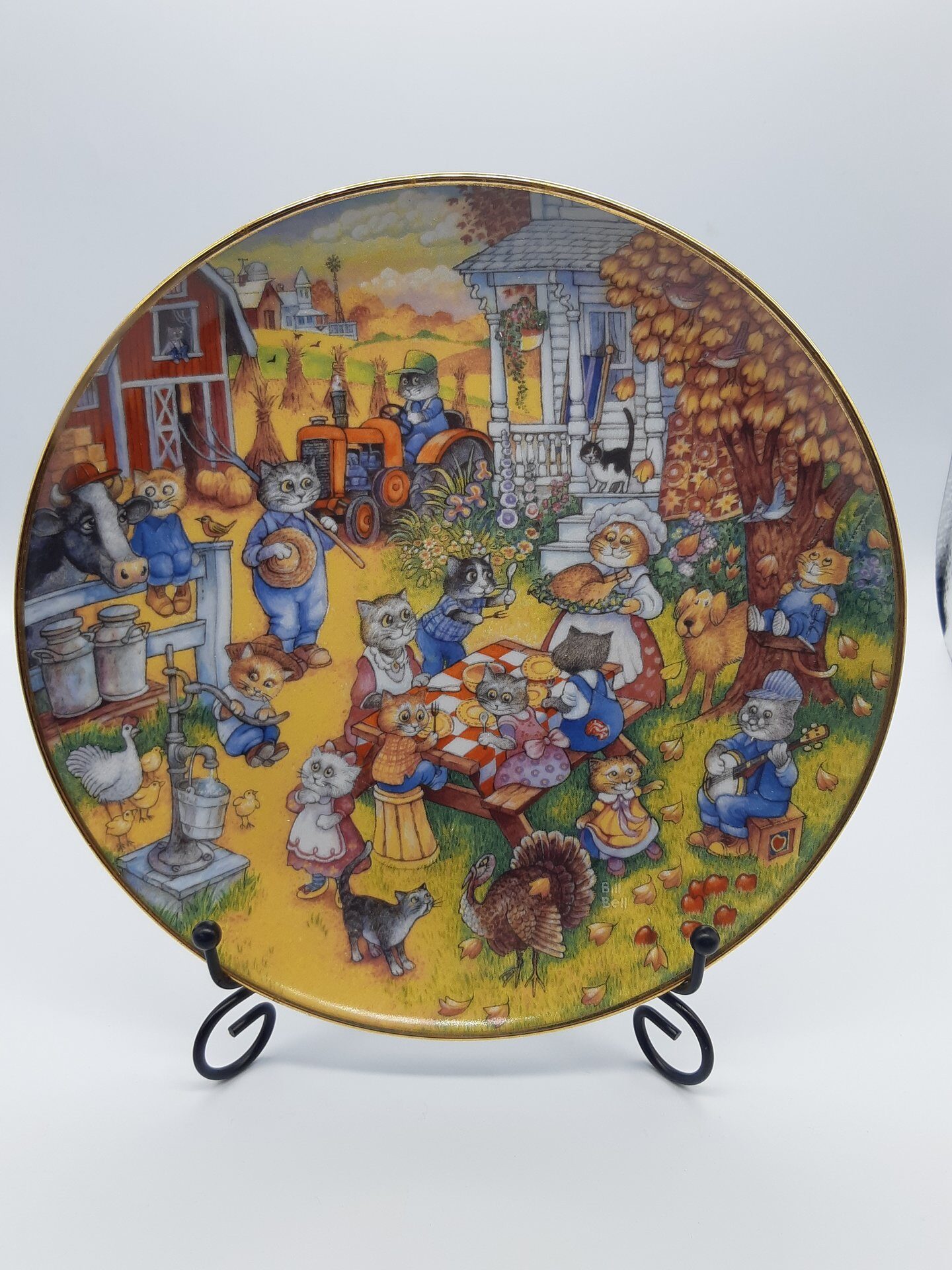 E561 Тарелка Purring in the A Purrfect Feast by Bill Bell. Винтаж. Royal Doulton. Англия